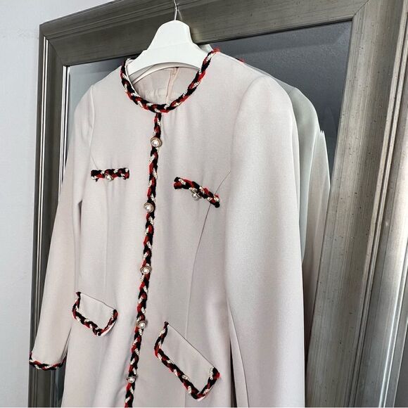 Korean A-Line Mini Length Dress Color Beige Threads Color Red Blue, Size S. - Picture 4 of 10